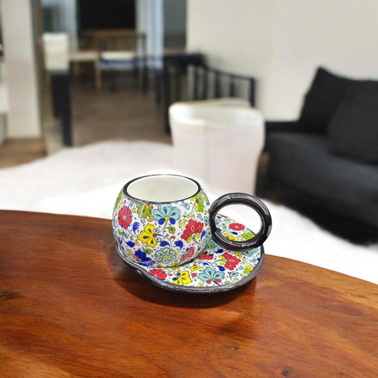 coffee cup, ceramic espresso set, hand painted, floral design, gift for her