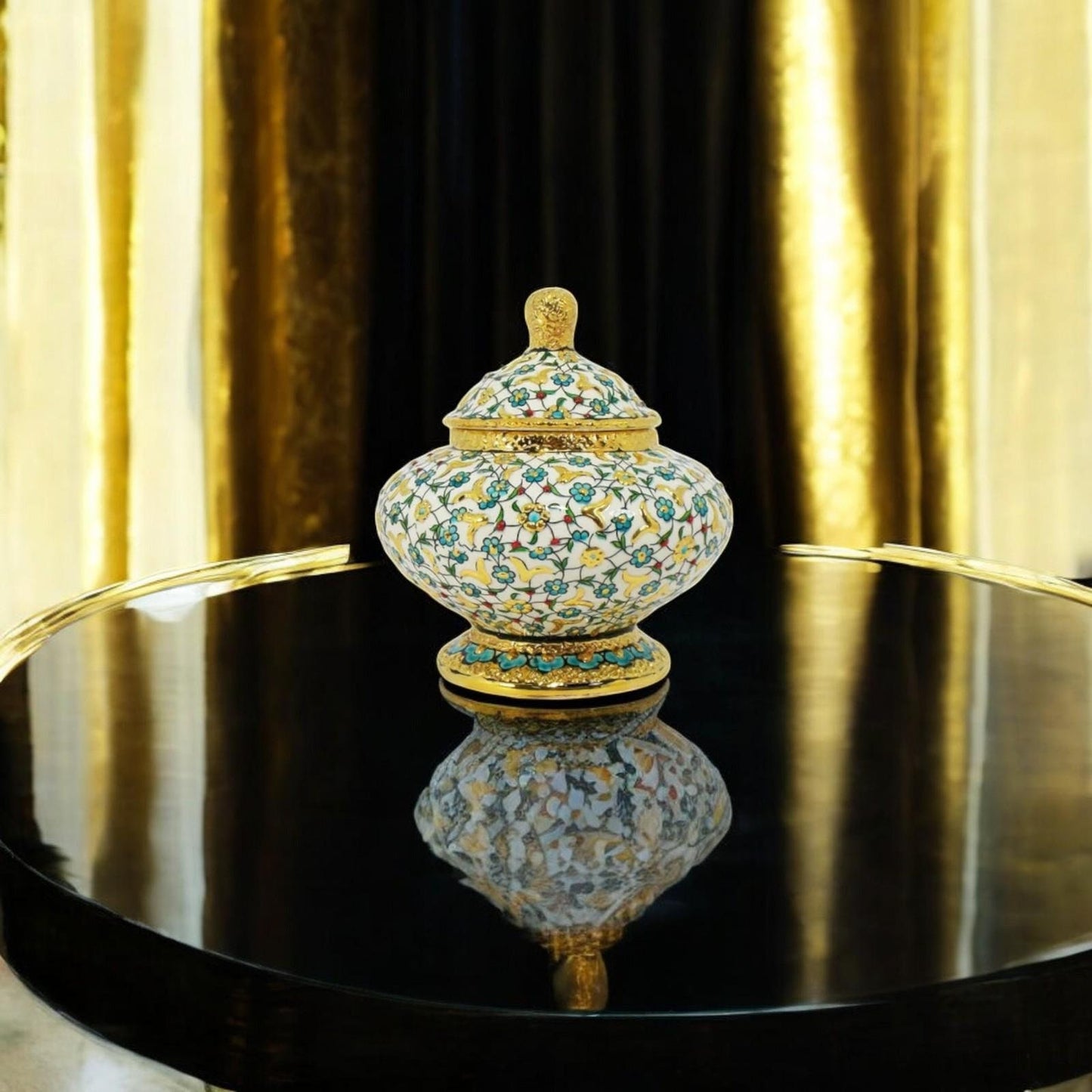 Handmade Ceramic Sugar Bowl with Gold Rim – 20 cm Decorative Pottery Sugar Dish, Unique Handmade Sugar Bowl
