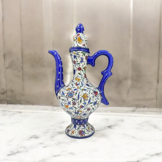 Handmade Turkish Ceramic Pitcher – 25 cm Antique Pottery Jug, Hand-Painted Traditional Design, Unique Decorative Vase
