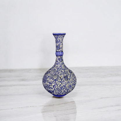 Handmade Turkish Ceramic Vase – 12" Blue Floral Pottery Vase, Decorative Anatolian Vase, Collectible Hand-Painted Vase