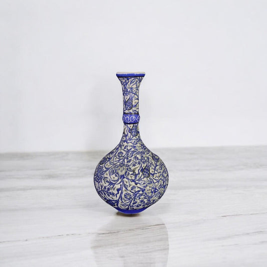 Handmade Turkish Ceramic Vase – 12" Blue Floral Pottery Vase, Decorative Anatolian Vase, Collectible Hand-Painted Vase