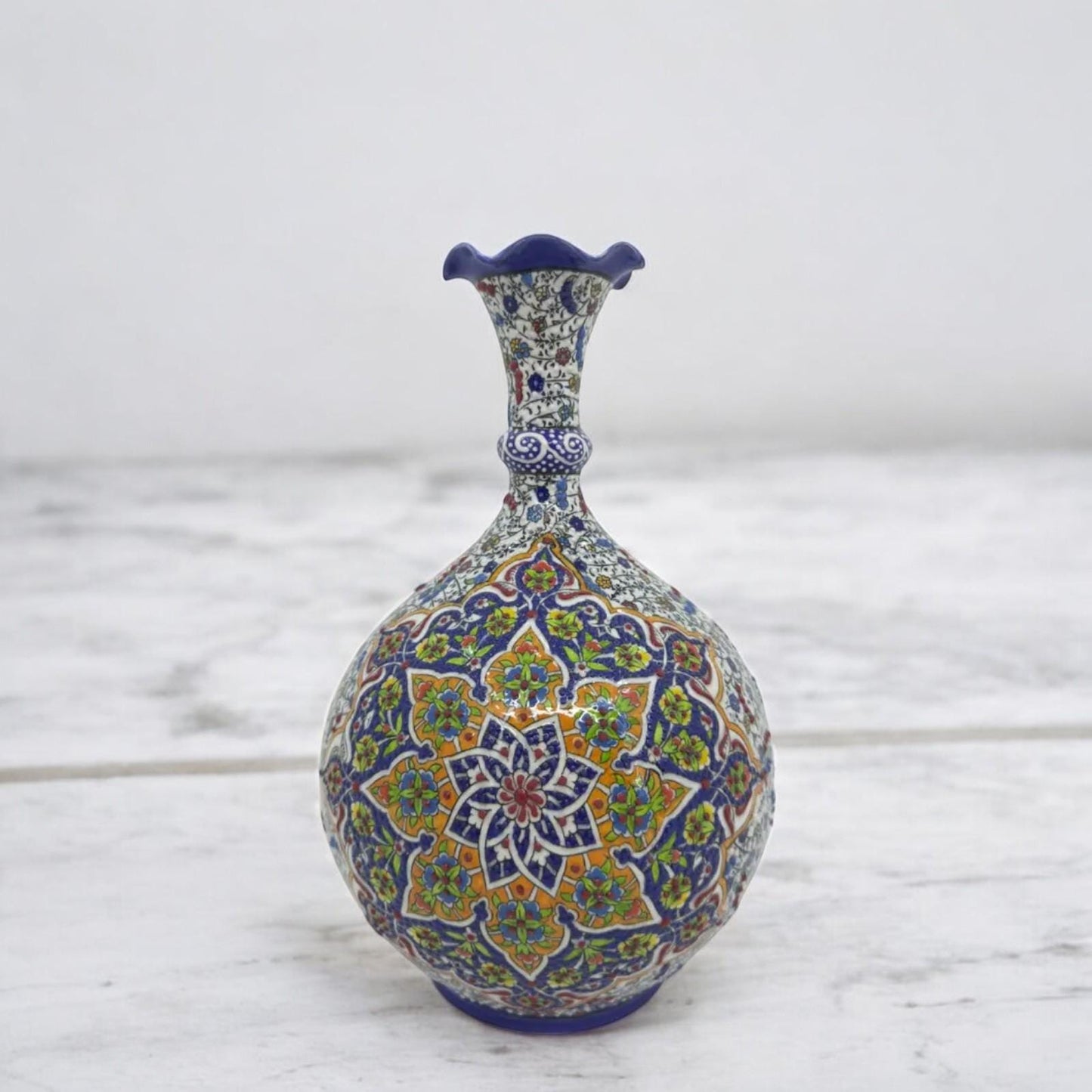 Hand-Painted Ceramic Vase: 12'' Turkish Floral Pottery