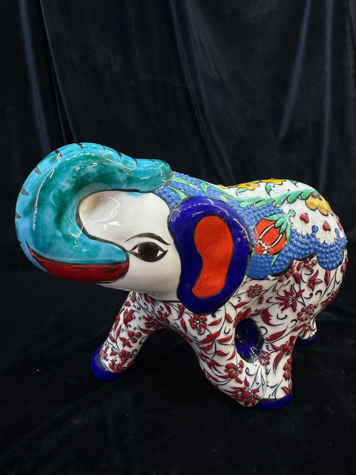 Hand-Painted Turkish Ceramic Elephant Figurine: Floral Home Decor