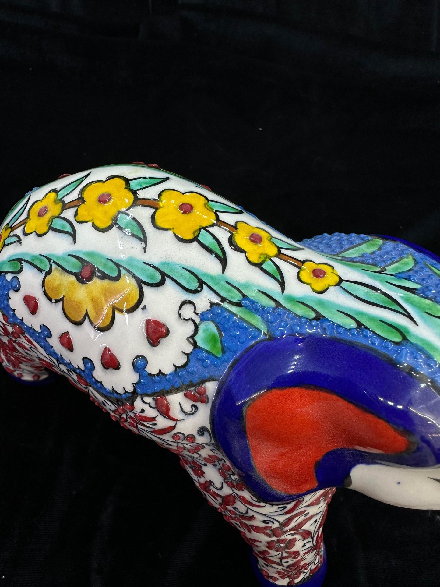Hand-Painted Turkish Ceramic Elephant Figurine: Floral Home Decor