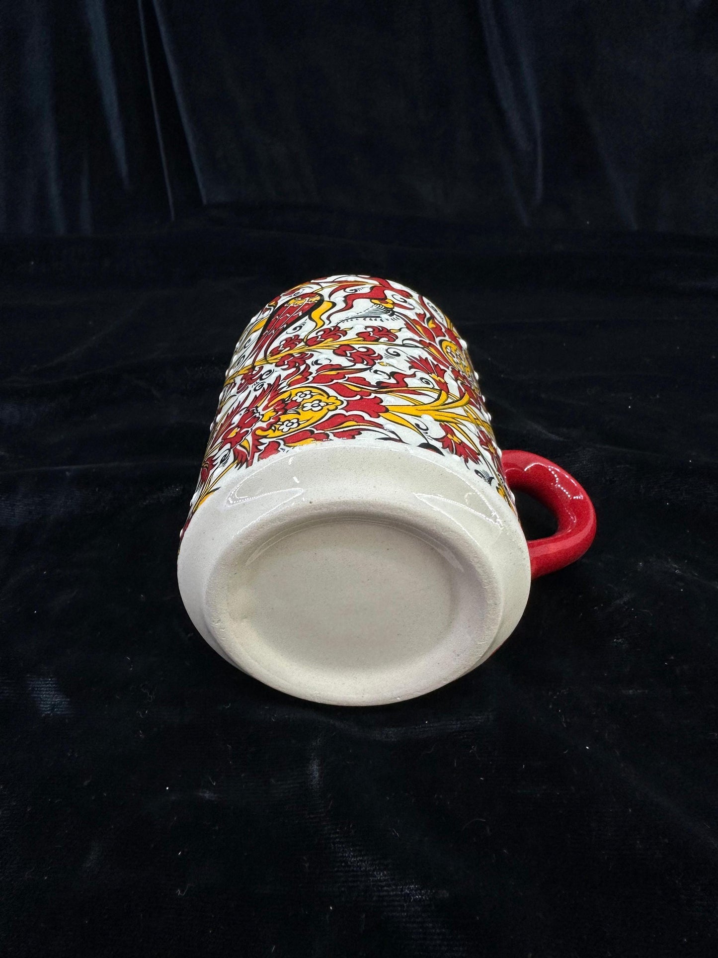 Hand-Painted Turkish Ceramic Mug – Red Floral Design, Unique Coffee or Tea Cup, Perfect Gift for Art Lovers