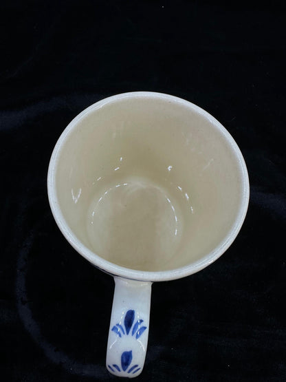 Hand-Painted Turkish Ceramic Mug – Blue Floral Spiral Design, Unique Coffee or Tea Cup, Perfect Gift for Art and Tea Lovers