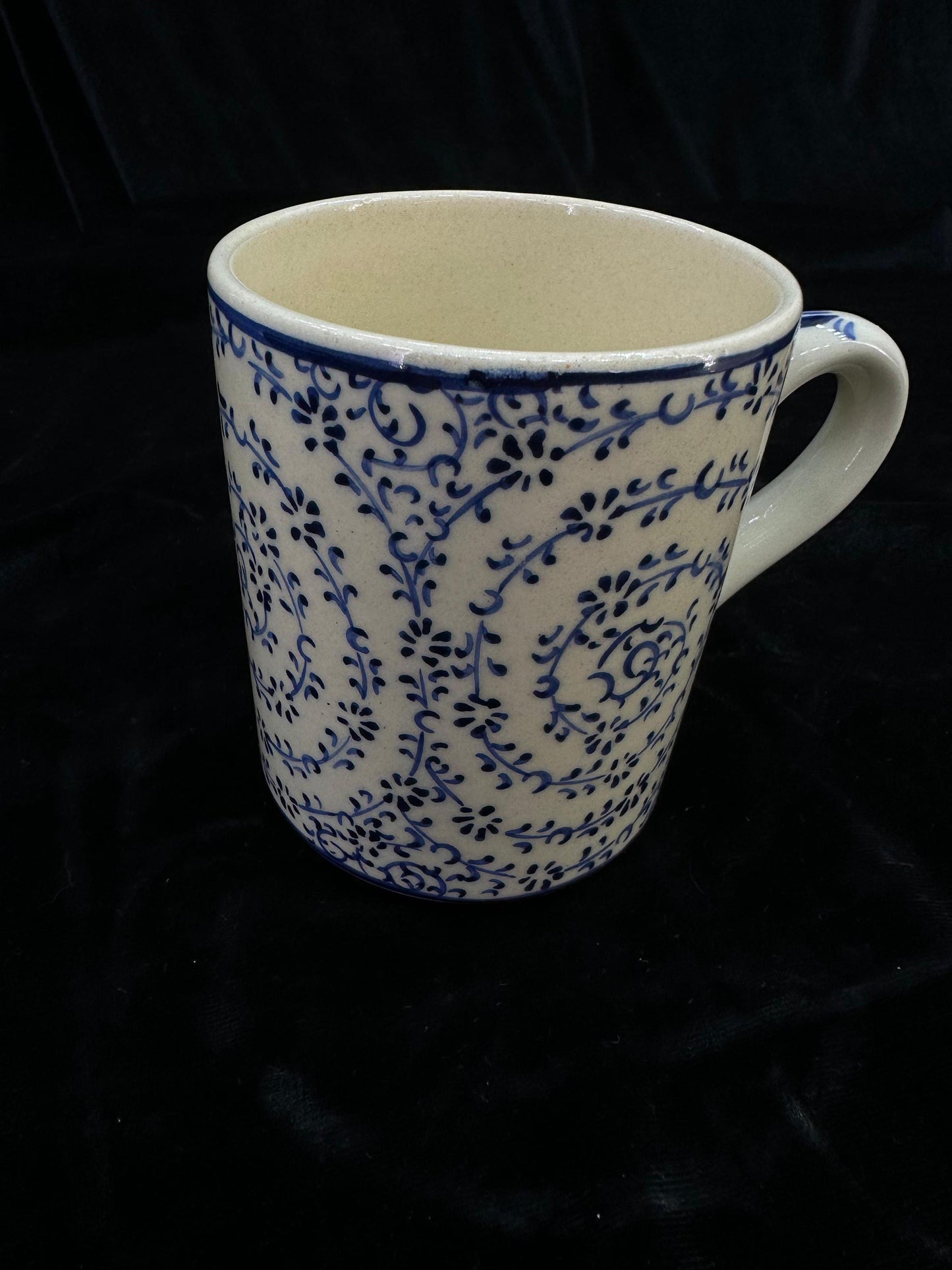Hand-Painted Turkish Ceramic Mug – Blue Floral Spiral Design, Unique Coffee or Tea Cup, Perfect Gift for Art and Tea Lovers