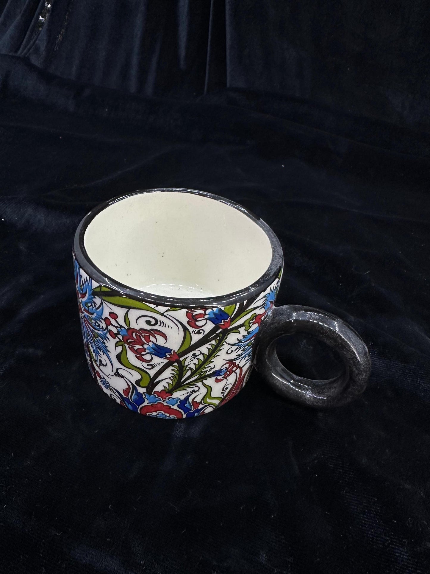 Hand-Painted Turkish Ceramic Mug – Colorful Floral Design, Unique Coffee or Tea Cup, Artisan Gift for Art Lovers