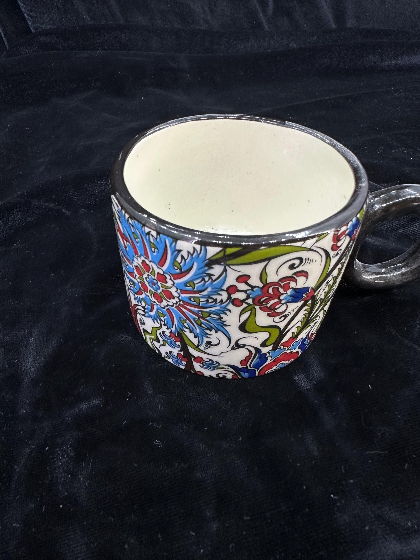 Hand-Painted Turkish Ceramic Mug – Colorful Floral Design, Unique Coffee or Tea Cup, Artisan Gift for Art Lovers