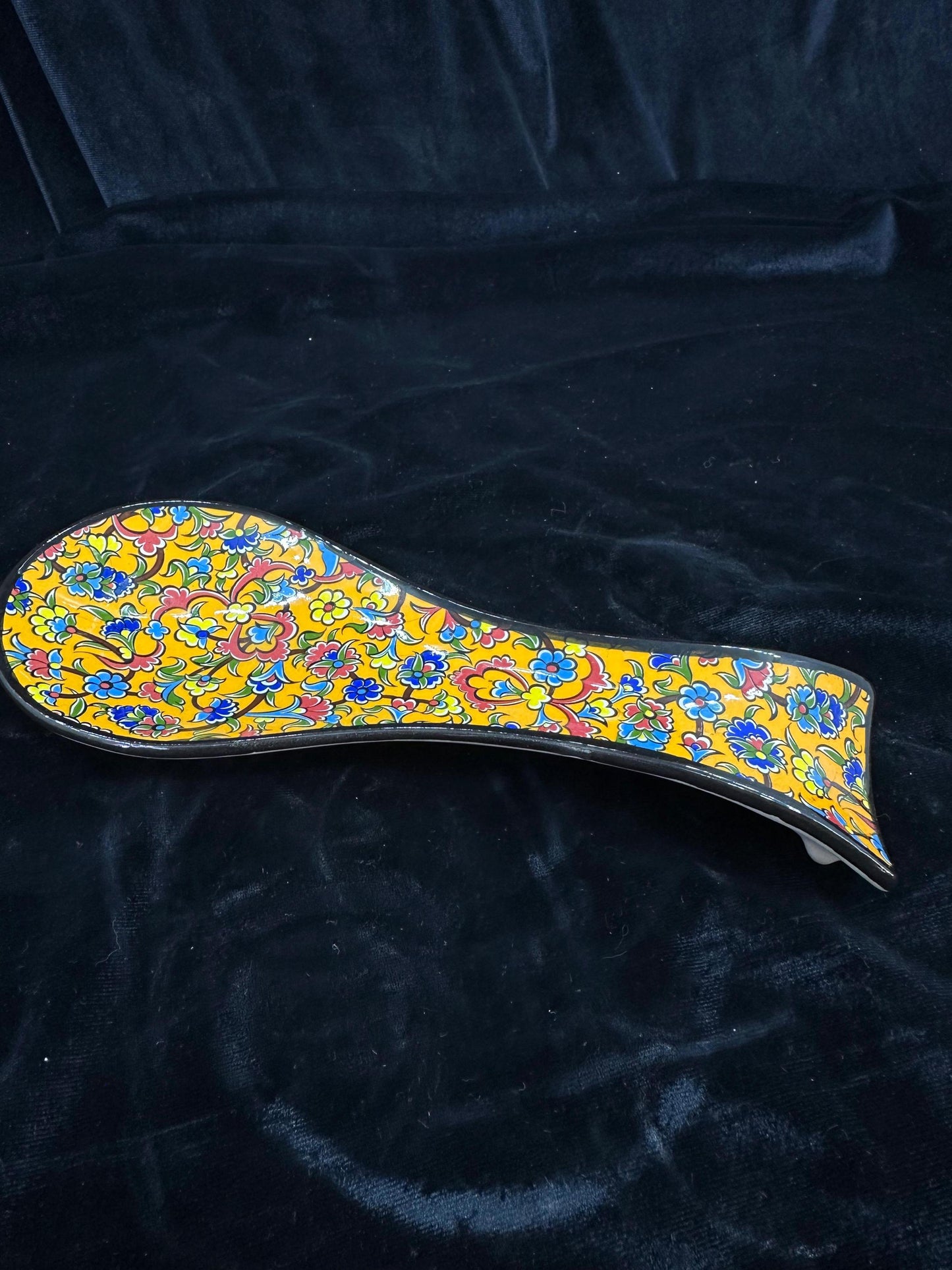 Hand-Painted Turkish Ceramic Spoon Rest – Colorful Floral Design, Unique Kitchen Accessory, Artisan Gift, 1 Piece