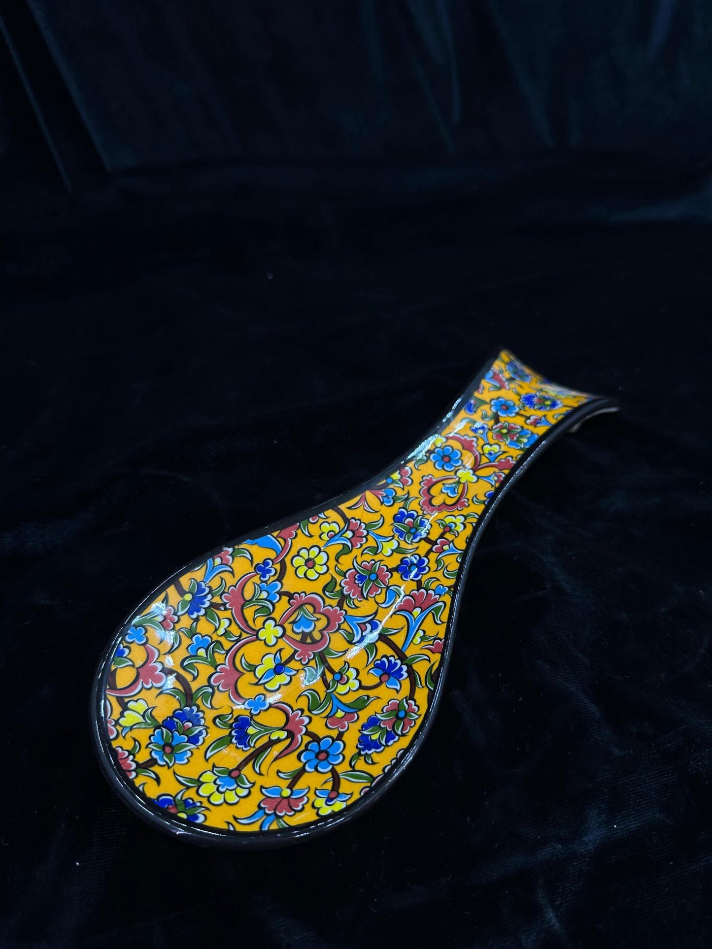 Hand-Painted Turkish Ceramic Spoon Rest – Colorful Floral Design, Unique Kitchen Accessory, Artisan Gift, 1 Piece
