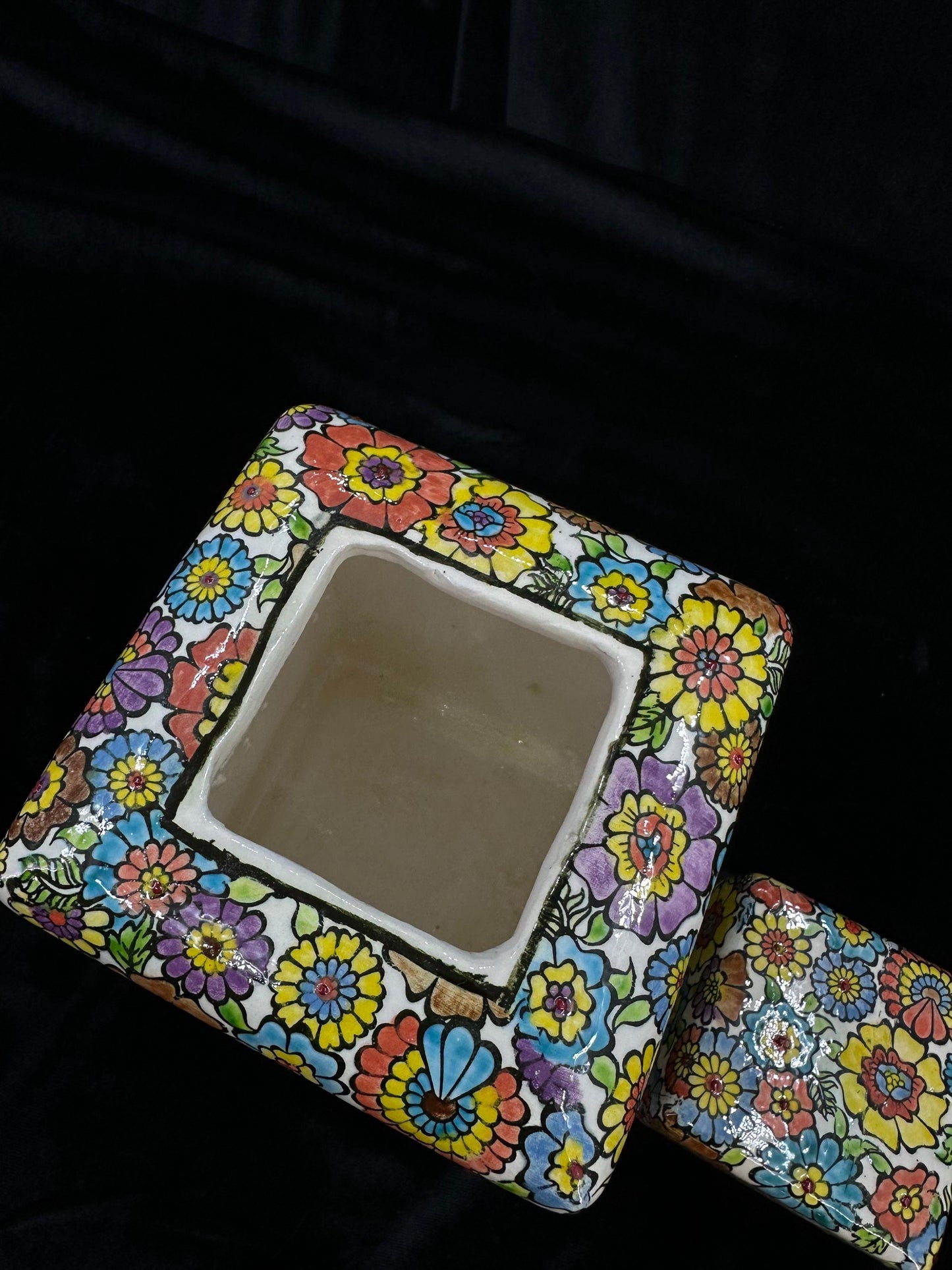 Handmade Turkish Ceramic Jar with Lid - Colorful Floral Pottery