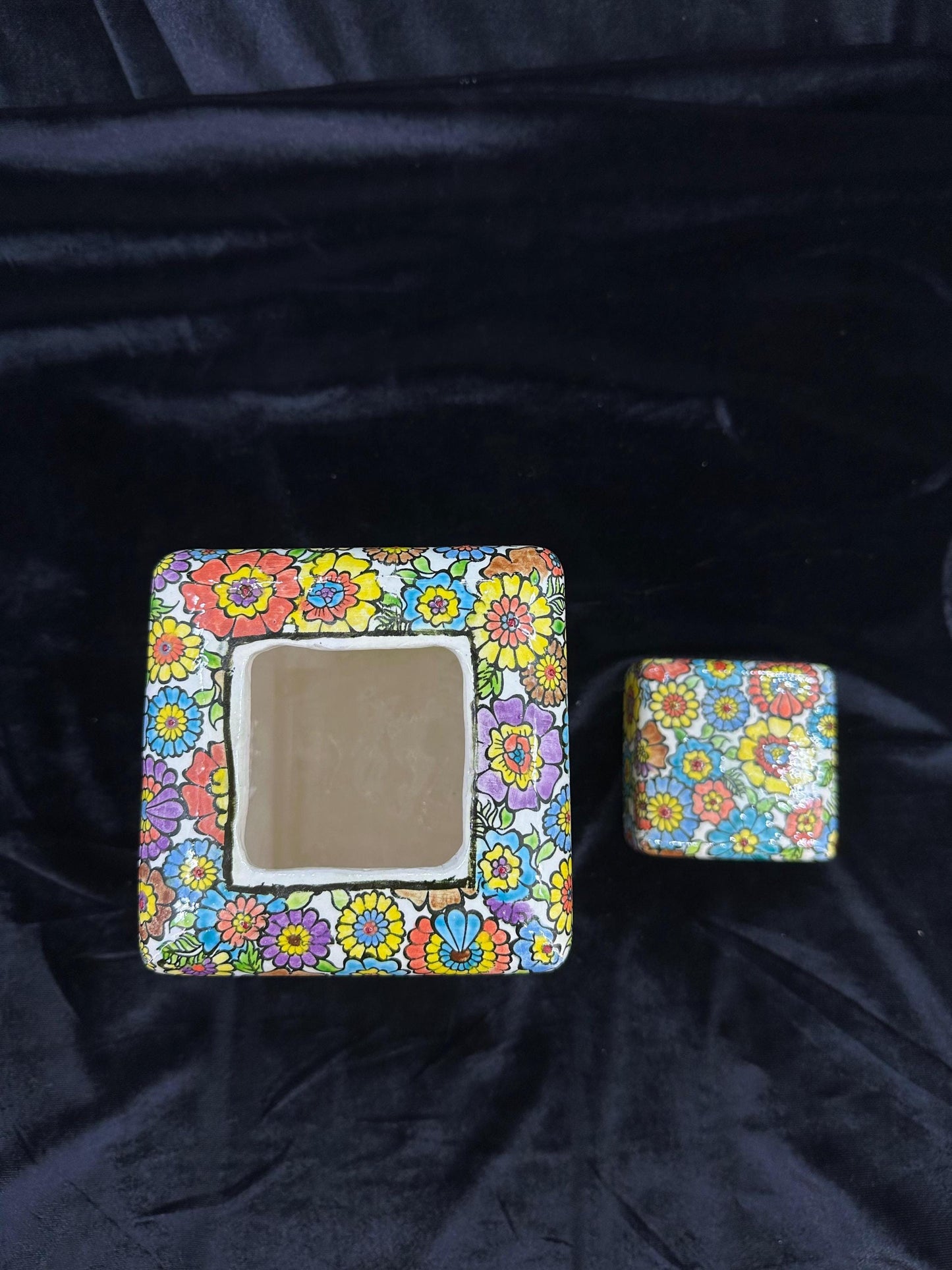 Handmade Turkish Ceramic Jar with Lid - Colorful Floral Pottery