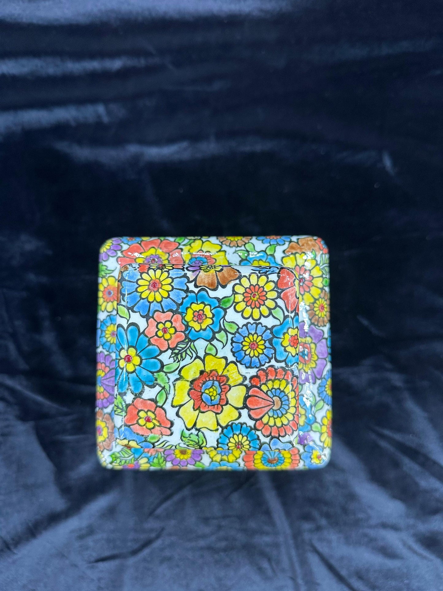 Handmade Turkish Ceramic Jar with Lid - Colorful Floral Pottery