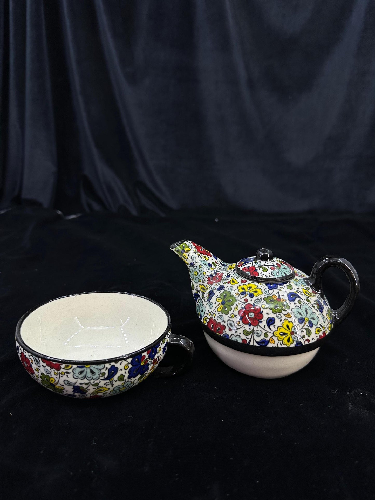 turkish tea set, ceramic tea set, teapot and cup, floral tea gift, hand painted tea set, pottery tea set, ottoman decor