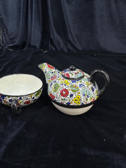 turkish tea set, ceramic tea set, teapot and cup, floral tea gift, hand painted tea set, pottery tea set, ottoman decor