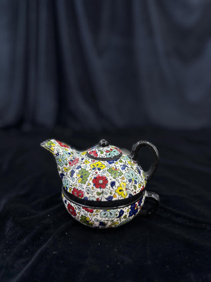 turkish tea set, ceramic tea set, teapot and cup, floral tea gift, hand painted tea set, pottery tea set, ottoman decor