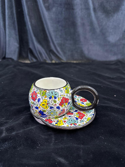 coffee cup, ceramic espresso set, hand painted, floral design, gift for her