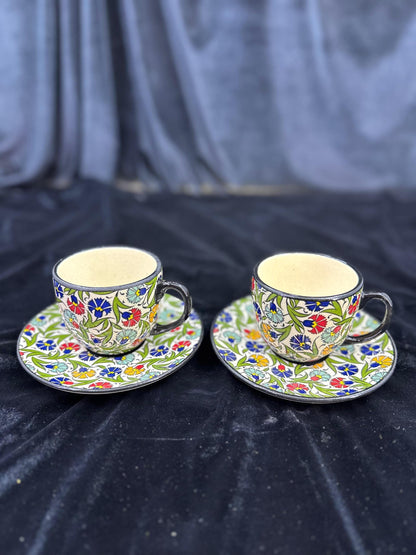 ceramic tea cup set, turkish tea cup, hand painted saucer, floral tea cup, ottoman tea set, ceramic gift, tea decor, handmade mug