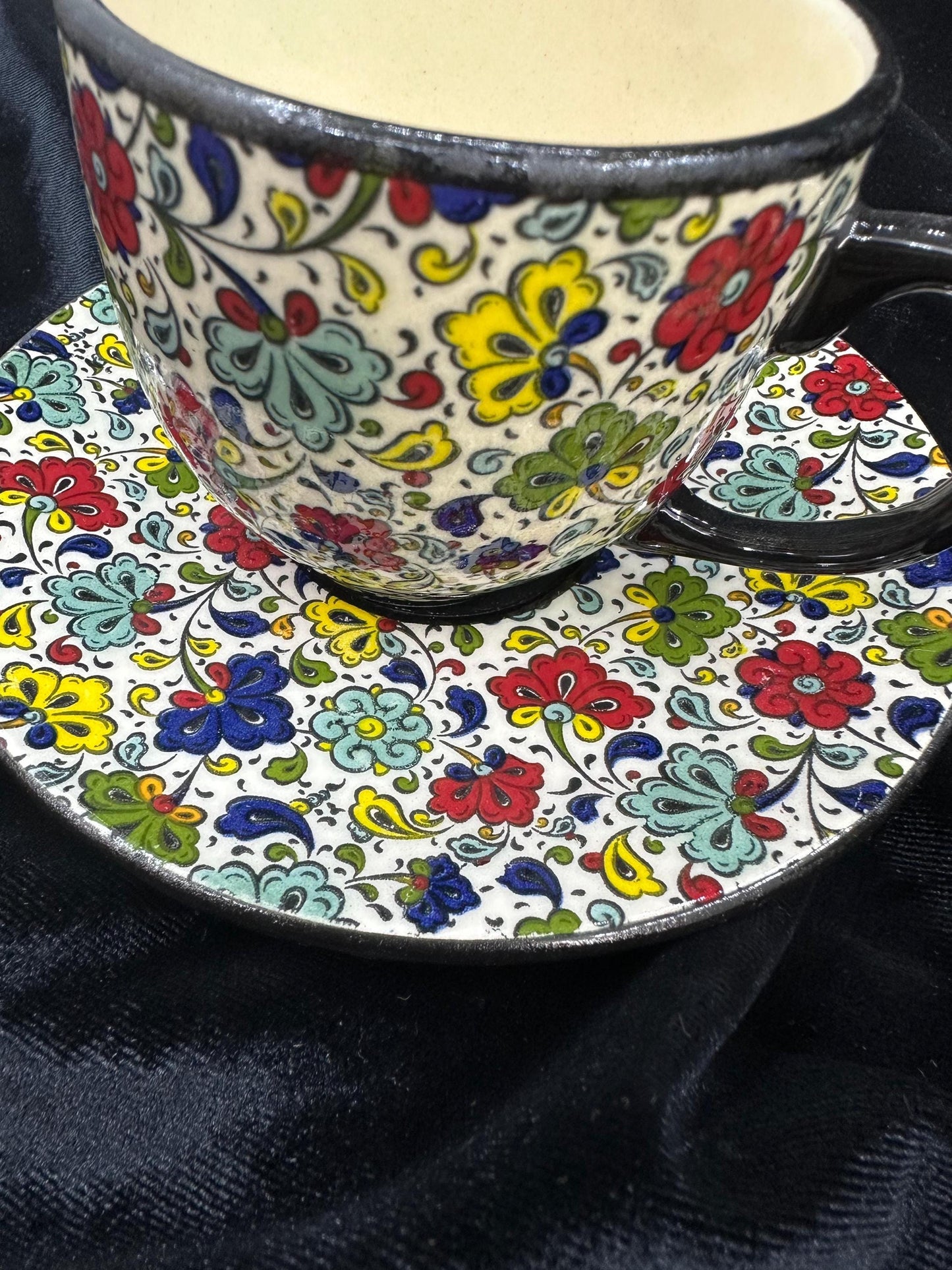 ceramic tea cup set, turkish tea cup, hand painted saucer, floral tea cup, ottoman tea set, ceramic gift, tea decor, handmade mug