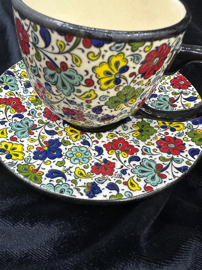 ceramic tea cup set, turkish tea cup, hand painted saucer, floral tea cup, ottoman tea set, ceramic gift, tea decor, handmade mug