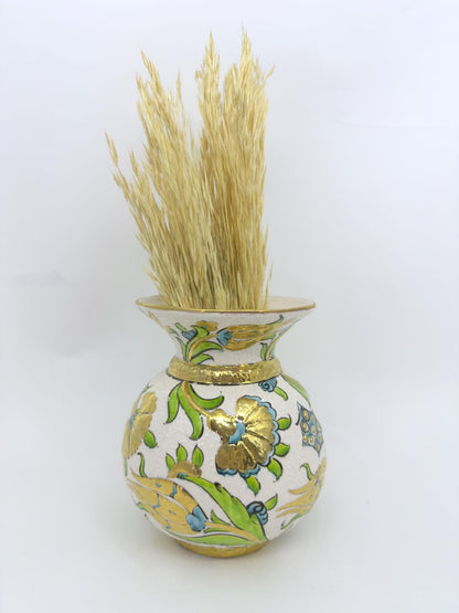 turkish vase,gold floral vase,ottoman ceramic vase,turkish pottery decor,elegant flower vase,handpainted vase gift,unique home decor