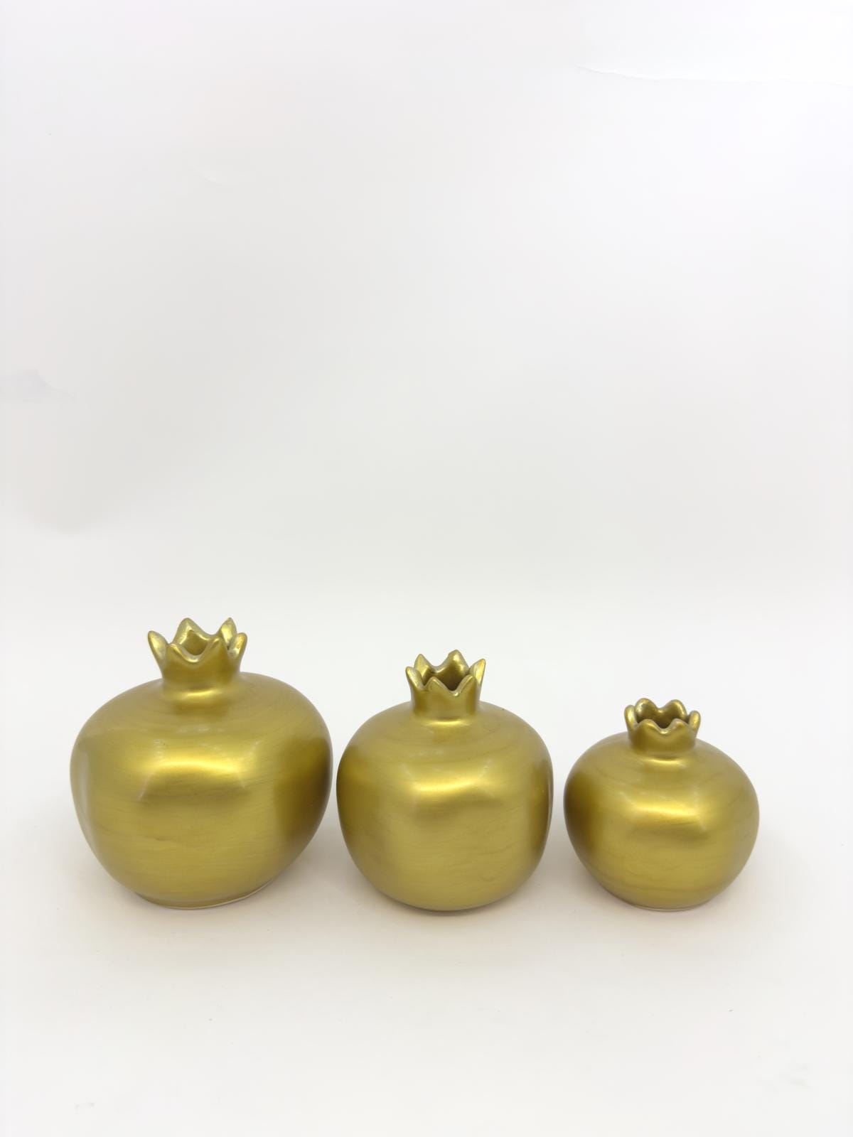 Gold Ceramic Pomegranate Set – Handmade Luxury Home Decor, Wedding & Housewarming Gift, Elegant Symbol of Prosperity