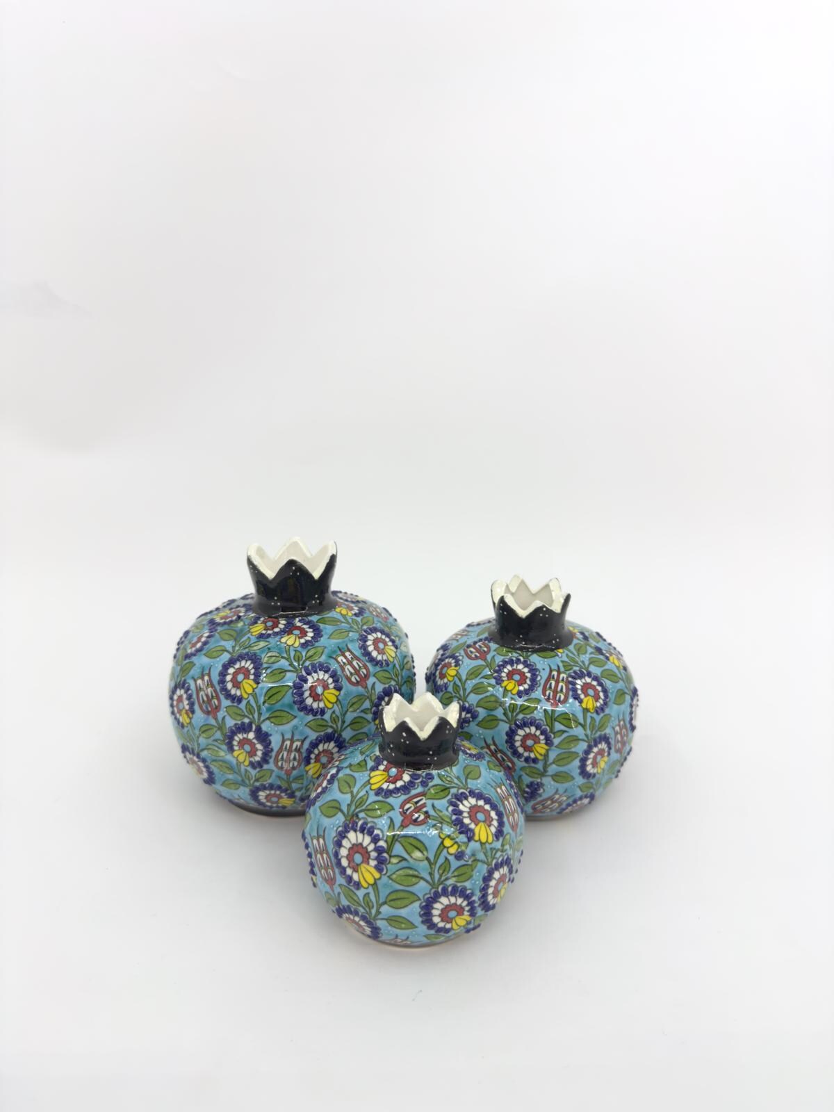 Handmade Ceramic Pomegranate Set - 3-Piece Decorative Ornament -Turkish Pottery Gift - Unique Home Decor Accent