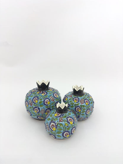 Handmade Ceramic Pomegranate Set - 3-Piece Decorative Ornament -Turkish Pottery Gift - Unique Home Decor Accent