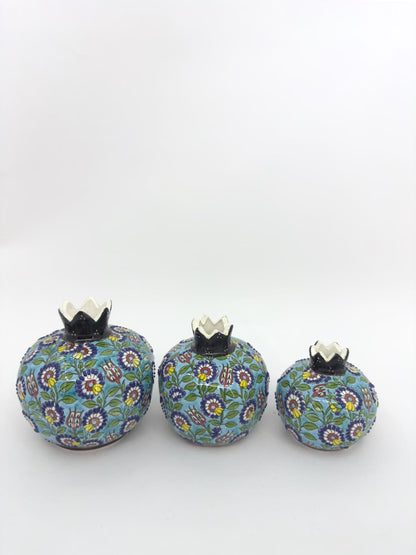 Handmade Ceramic Pomegranate Set - 3-Piece Decorative Ornament -Turkish Pottery Gift - Unique Home Decor Accent