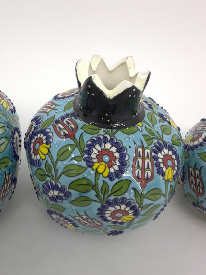 Handmade Ceramic Pomegranate Set - 3-Piece Decorative Ornament -Turkish Pottery Gift - Unique Home Decor Accent