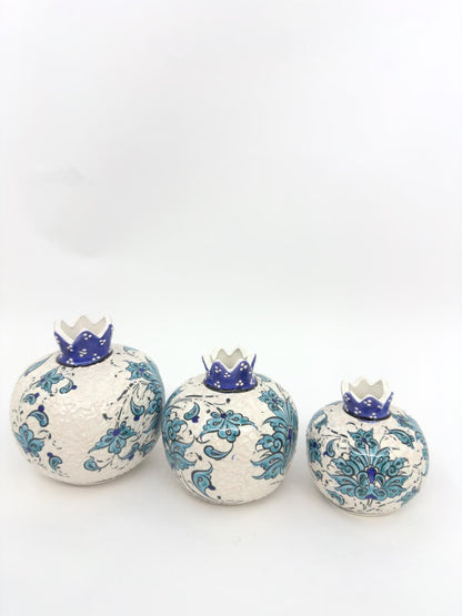 Handmade Ceramic Pomegranate Set - 3-Piece Decorative Ornament -Turkish Pottery Gift - Unique Home Decor Accent