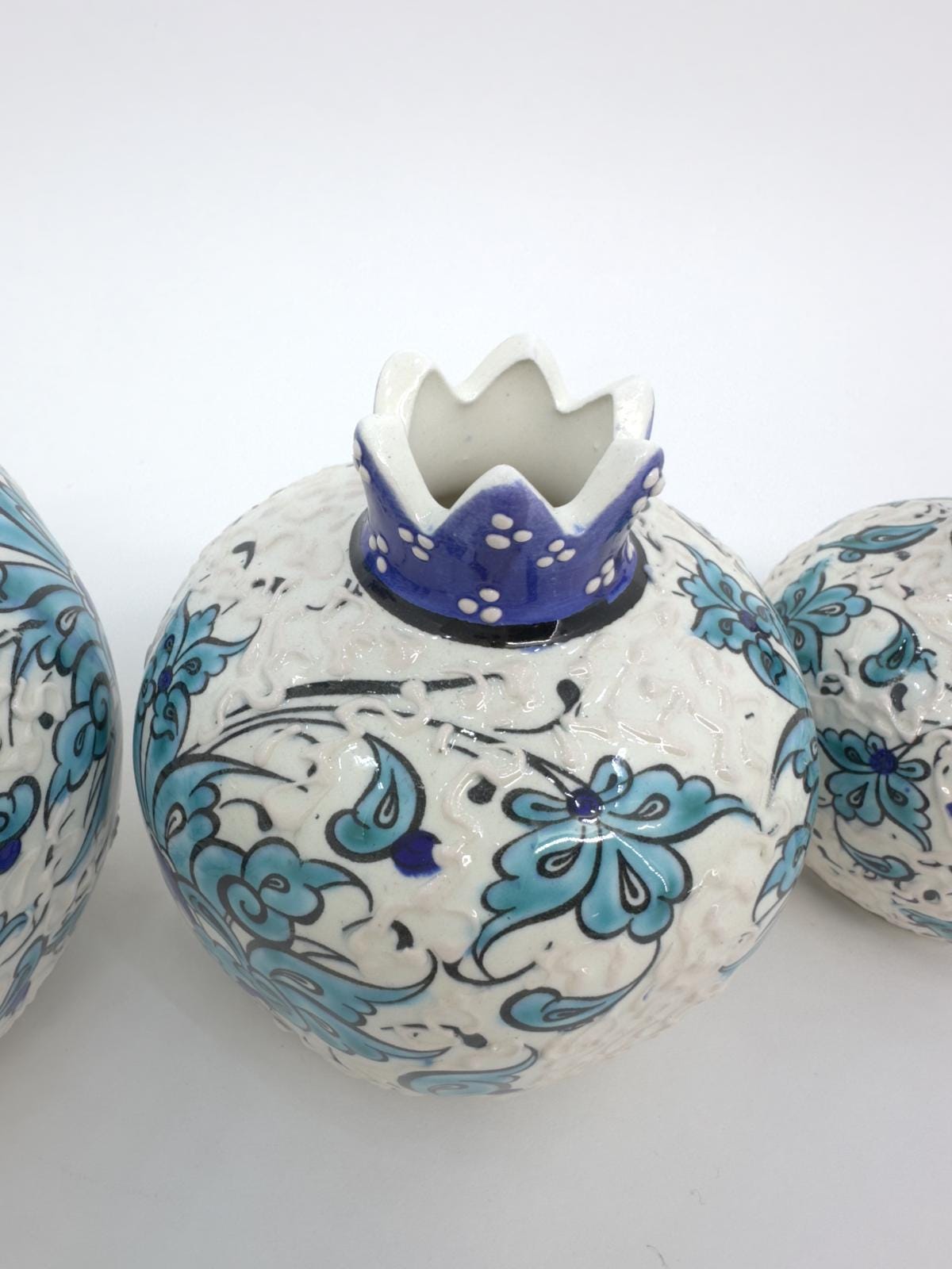 Handmade Ceramic Pomegranate Set - 3-Piece Decorative Ornament -Turkish Pottery Gift - Unique Home Decor Accent