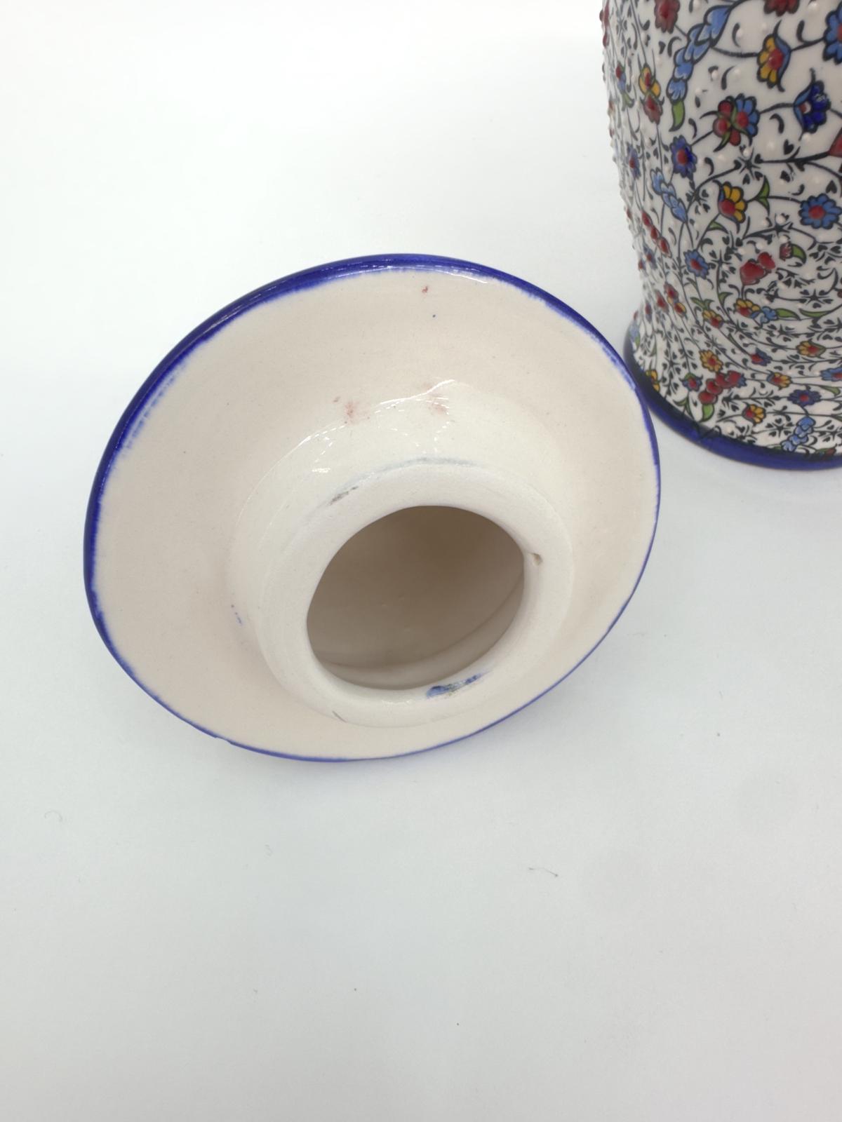 handcrafted ceramic jar,ottoman vase with lid,turkish pottery jar,floral embossed jar,decorative storage jar,artisan ceramic vase,gift idea