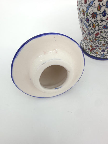handcrafted ceramic jar,ottoman vase with lid,turkish pottery jar,floral embossed jar,decorative storage jar,artisan ceramic vase,gift idea
