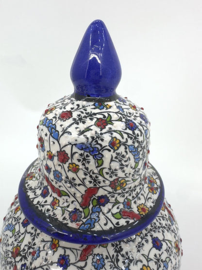 handcrafted ceramic jar,ottoman vase with lid,turkish pottery jar,floral embossed jar,decorative storage jar,artisan ceramic vase,gift idea