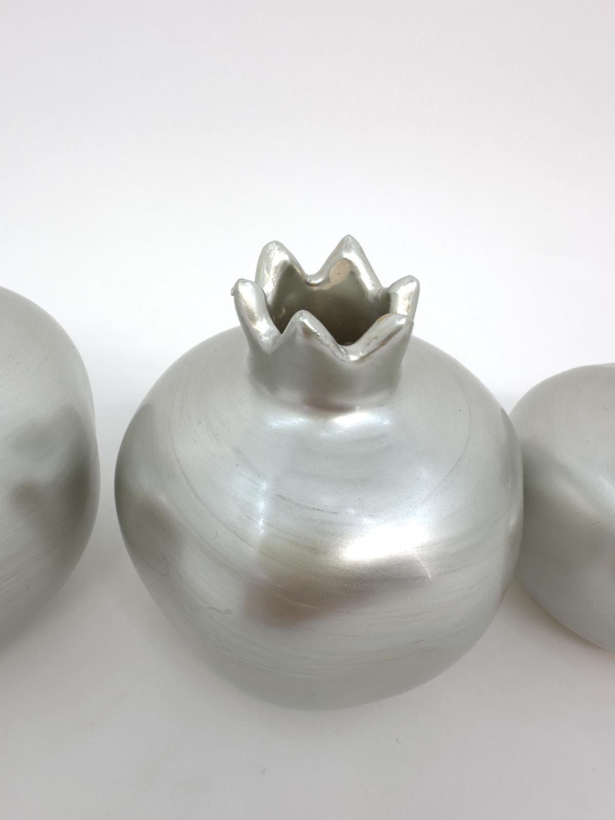Handmade Silver Pomegranate Decor Set - Elegant Turkish Ceramic Art for Modern Homes, Gift-Ready, Shipped Fast from Turkey