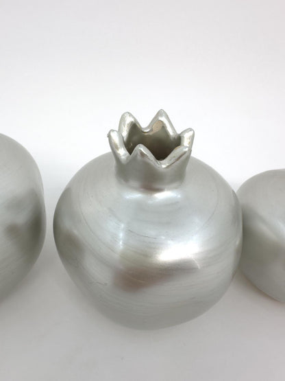 Handmade Silver Pomegranate Decor Set - Elegant Turkish Ceramic Art for Modern Homes, Gift-Ready, Shipped Fast from Turkey