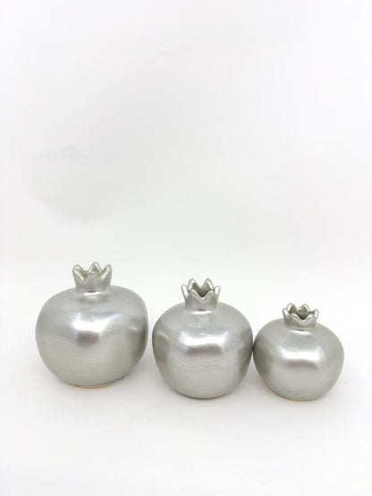 Handmade Silver Pomegranate Decor Set - Elegant Turkish Ceramic Art for Modern Homes, Gift-Ready, Shipped Fast from Turkey