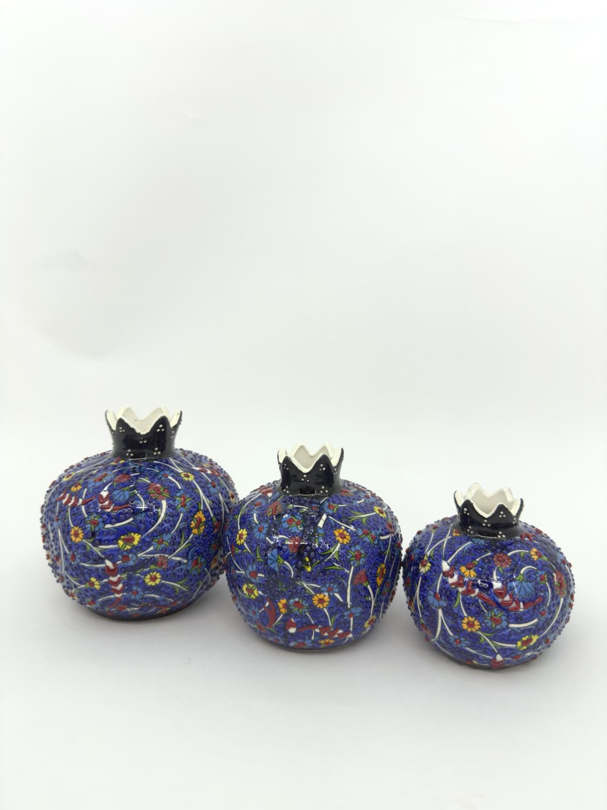 Handmade Ceramic Pomegranate Set - 3-Piece Decorative Ornament -Turkish Pottery Gift - Unique Home Decor Accent