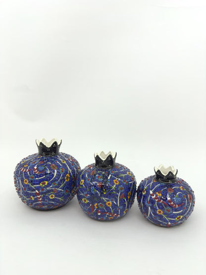 Handmade Ceramic Pomegranate Set - 3-Piece Decorative Ornament -Turkish Pottery Gift - Unique Home Decor Accent