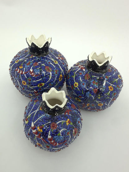Handmade Ceramic Pomegranate Set - 3-Piece Decorative Ornament -Turkish Pottery Gift - Unique Home Decor Accent