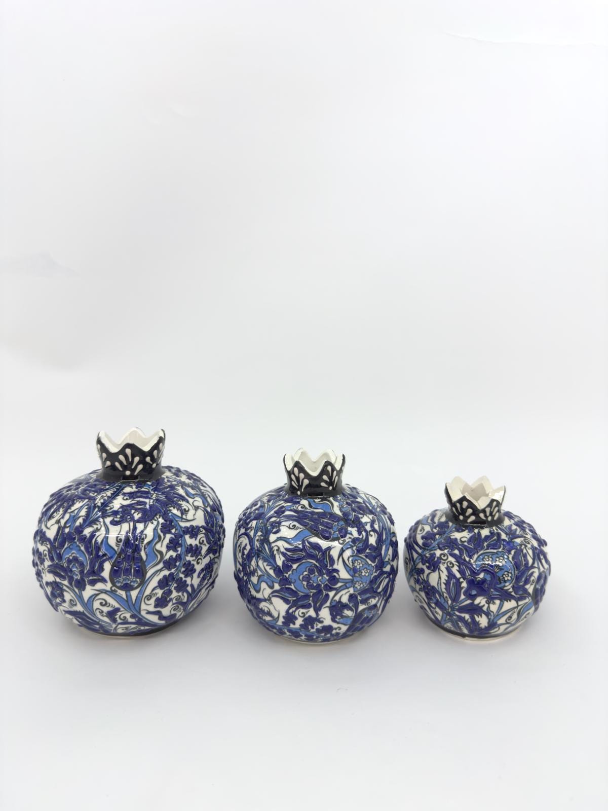 Handmade Ceramic Pomegranate Set - 3-Piece Decorative Ornament -Turkish Pottery Gift - Unique Home Decor Accent