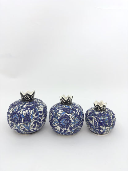 Handmade Ceramic Pomegranate Set - 3-Piece Decorative Ornament -Turkish Pottery Gift - Unique Home Decor Accent