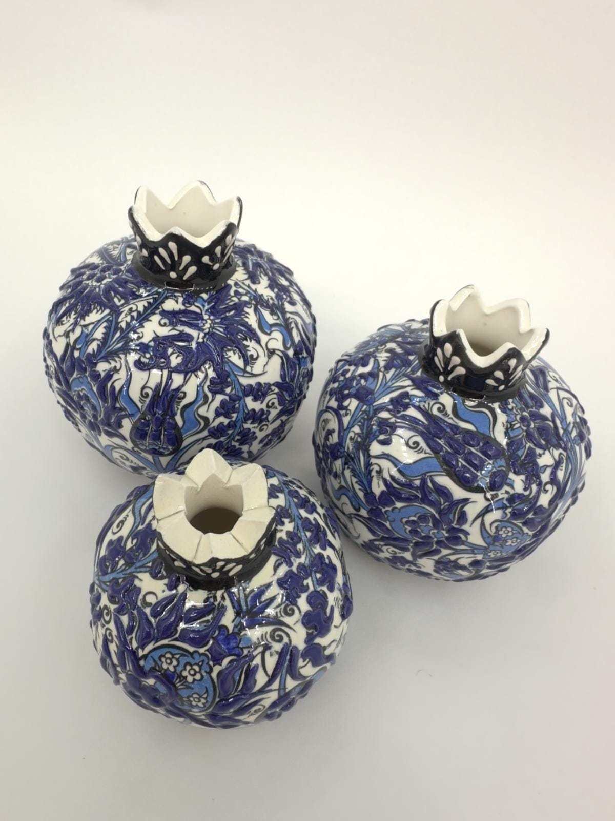 Handmade Ceramic Pomegranate Set - 3-Piece Decorative Ornament -Turkish Pottery Gift - Unique Home Decor Accent