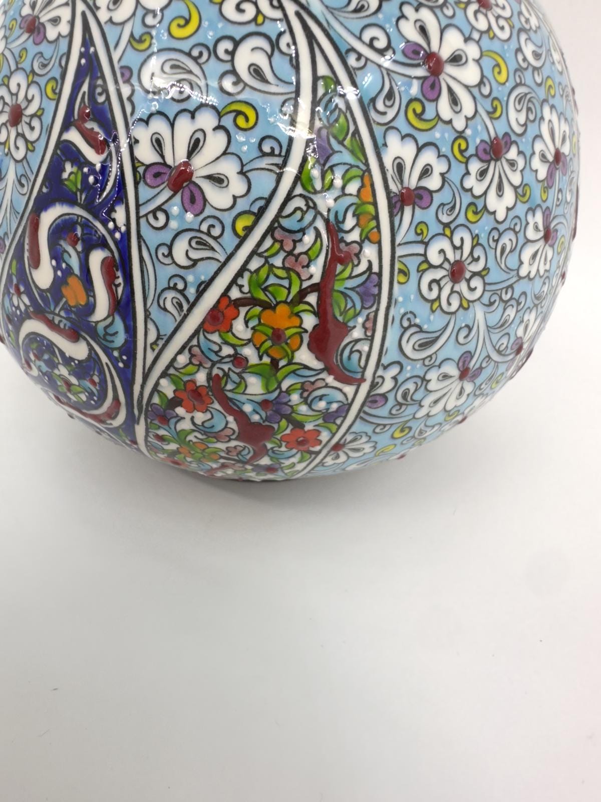 Handmade Turkish Ceramic Flower Vase - Decorative Blue Pottery with Traditional Floral Patterns - Unique Gift for Home Decor & Art Lovers