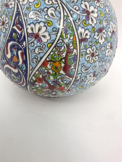 Handmade Turkish Ceramic Flower Vase - Decorative Blue Pottery with Traditional Floral Patterns - Unique Gift for Home Decor & Art Lovers