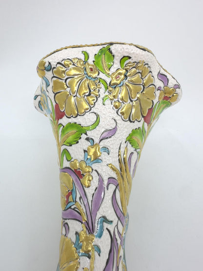 Handcrafted Ceramic Gramophone-Style Phone Amplifier, Turkish Floral Design with Gold Accents – Unique Home Decor & Gift Idea