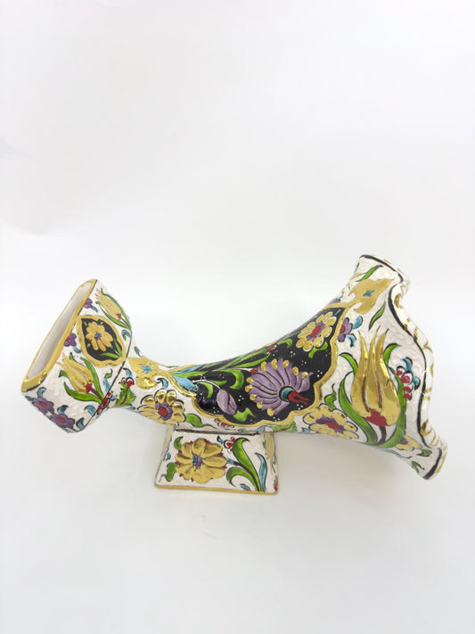 Ceramic Phone Amplifier Gramophone | Hand-Painted Floral Design | Gold-Accented Turkish Art | Unique Sound Amplifier & Decorative Gift