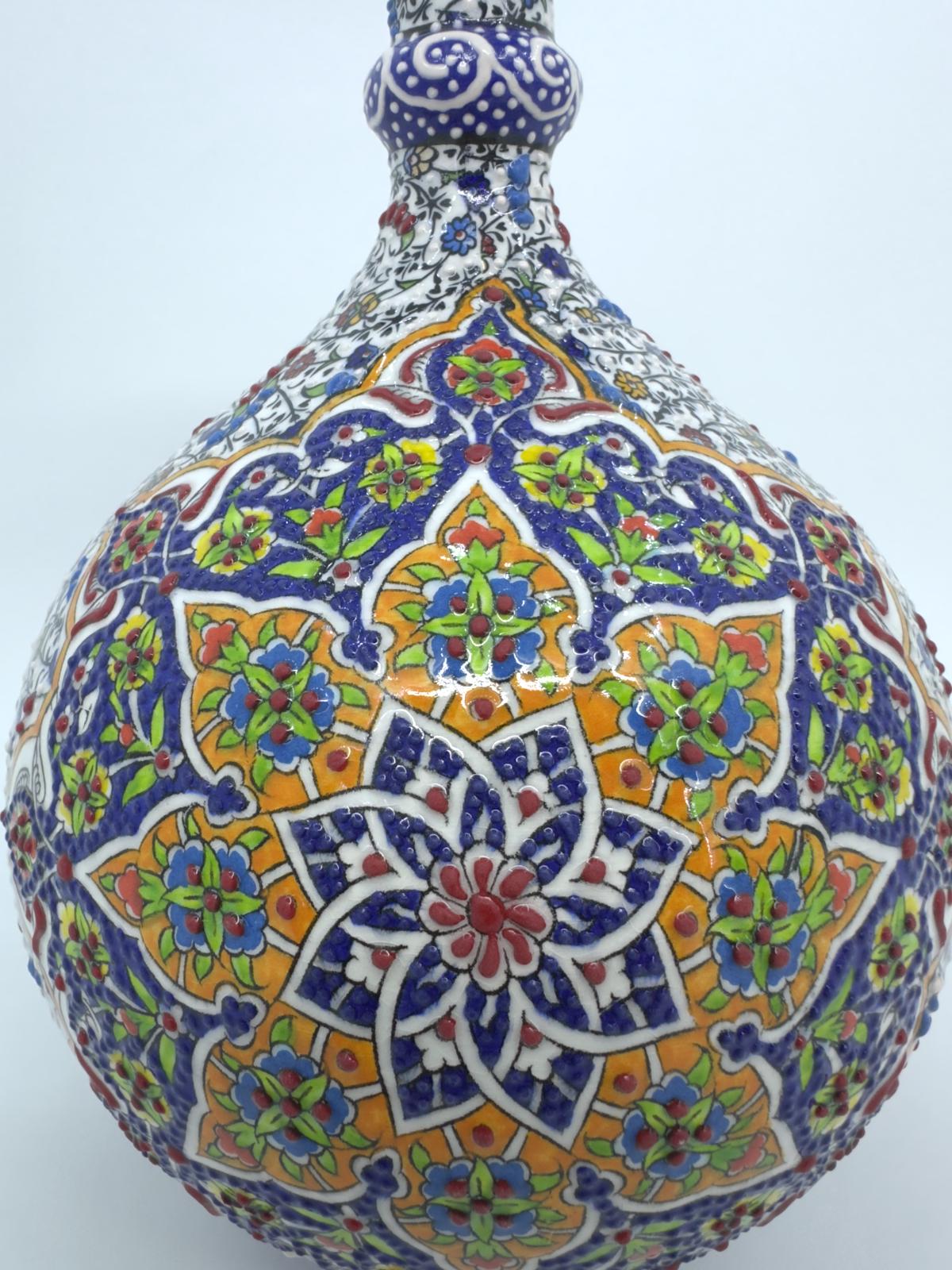 Hand-Painted Ceramic Vase: 12'' Turkish Floral Pottery